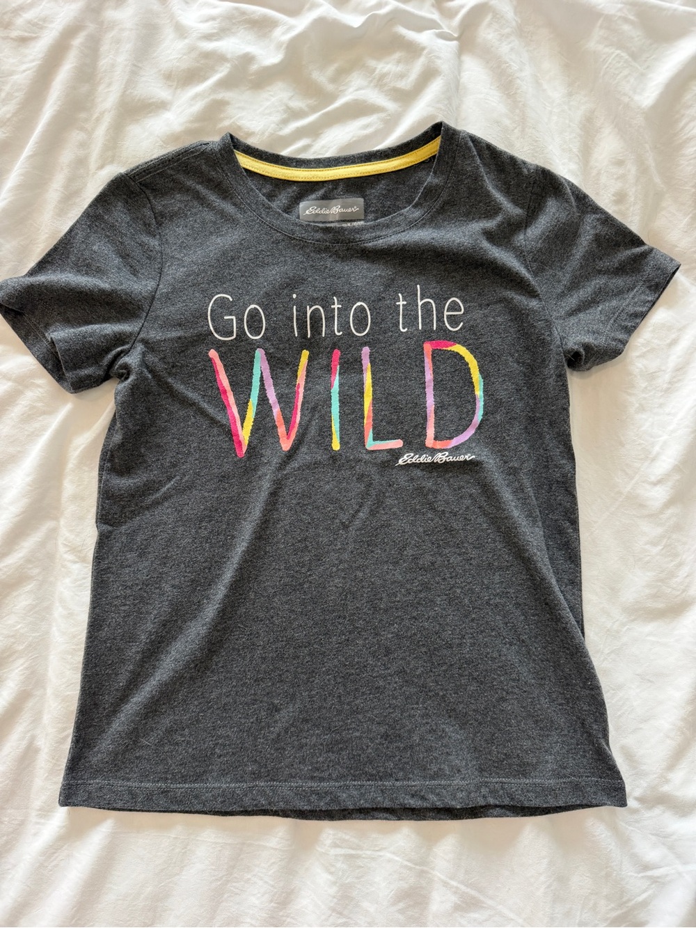 🟢 Eddie Bauer Kids M 10/12 Go Into the Wild Graphic T-Shirt Gray